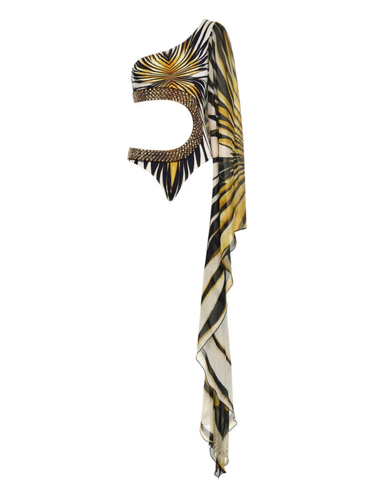 Roberto Cavalli Ray of Gold-print swimsuit | White